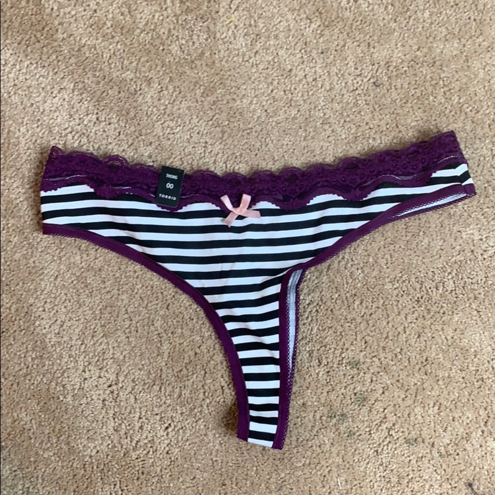 Cotton and Lace Thong Panties